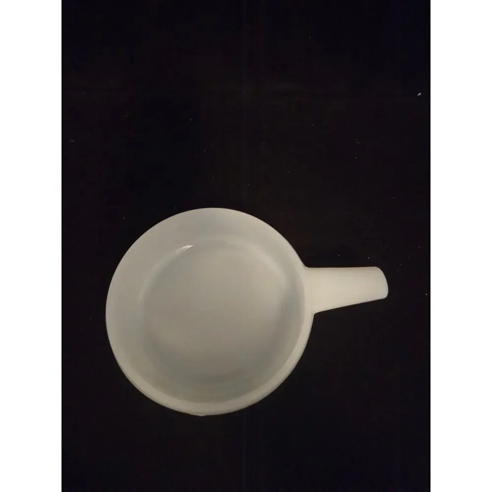 Vintage Jeannette Glass Glasbake milk glass handled bowl